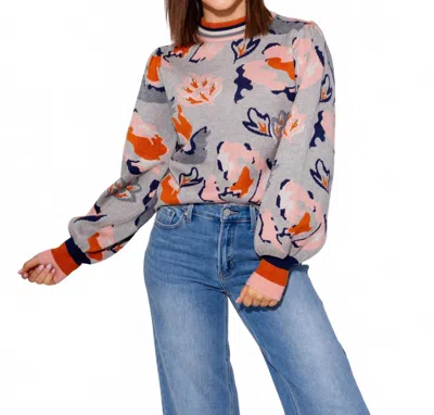 Thml Abstract Floral Knit Sweater In Grey In Multi