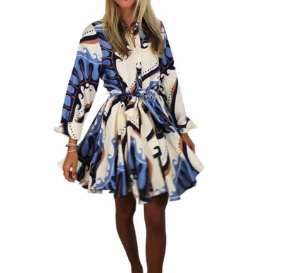 Thml Abstract Pattern Mini Dress In Blue/ Cream In Multi