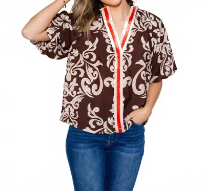 Thml Abstract Print Puff Sleeve Top In Brown