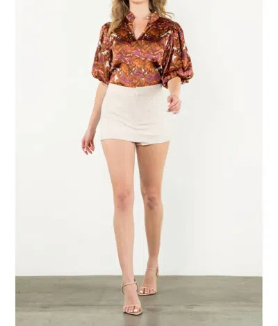 Thml Abstract Puff Sleeve Top In Rust In Multi