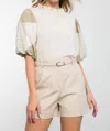 Thml Aileen Textured Puff Sleeve Top In Cream In Neutral