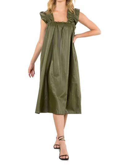 Thml Allure Faux Leather Midi Dress In Olive In Green
