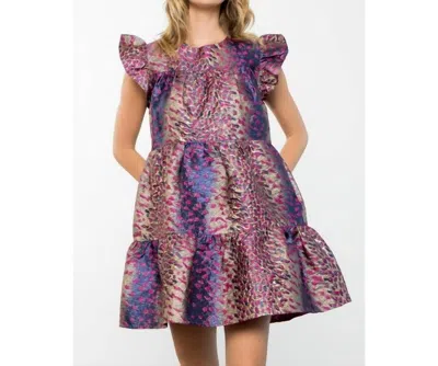 Thml Amaryllis Flutter Sleeve Textured Dress In Gold/purple/pink