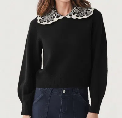 Thml Amelia Contrast Lace Collar Sweater In Black/white