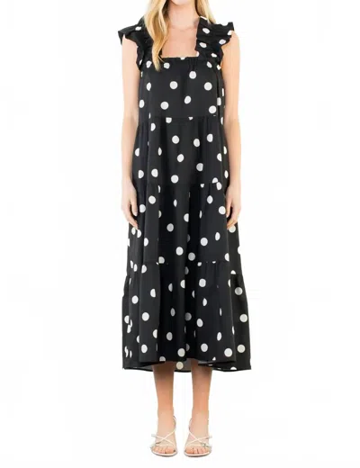 Thml Amy Ruffle Sleeve Tiered Midi Dress In Black In Multi