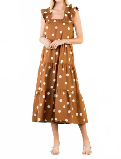 Thml Amy Ruffle Sleeve Tiered Midi Dress In Brown