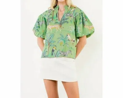 Thml Animal Print Puff Sleeve Top In Green