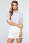 Thml Annie Ruched Sleeve Textured Top In Purple In White