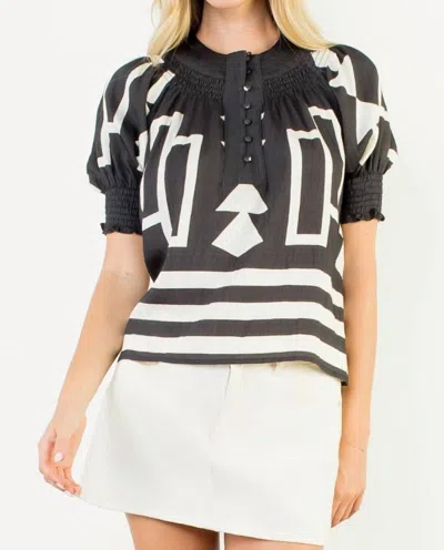 Thml Annie Short Sleeve Print Top In Black/ White