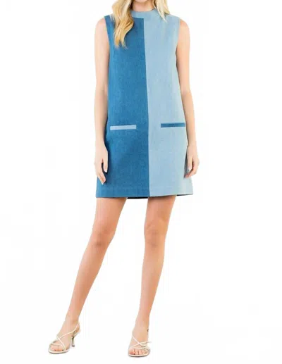 Thml Annie Sleeveless Color Block Denim Mini Dress In Blue