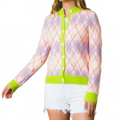 Thml Argyle Knit Cardigan In Pink And Lavender In Multi