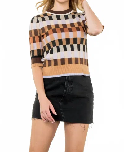 Thml Autumn Textured Knit Sweater Top In Brown Multi