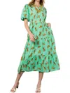 Thml Ava Tiered Tiger Print Midi Dress In Mint In Green