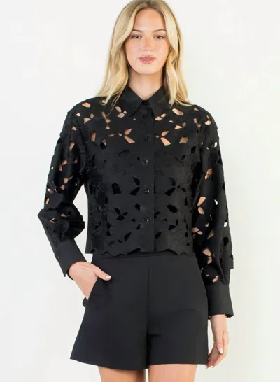 Thml Berkley Eyelet Long Sleeve Top In Black