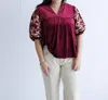 Thml Berry Soft Floral Velvet Top In Maroon In Multi