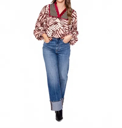 Thml Bloom Mix Top In Burgundy In Multi