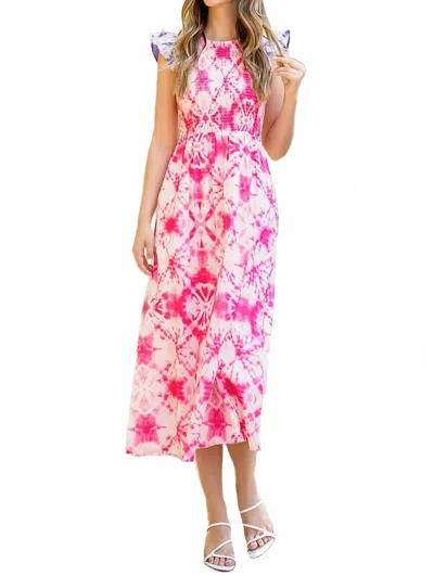 Thml Boho Smocked Tie Dye Dress In Pink In Multi