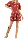 Thml Puff Sleeve Boots Print Mini Dress In Burgundy In Red