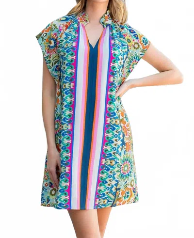 Thml Border Print Mini Dress In Multi In Green