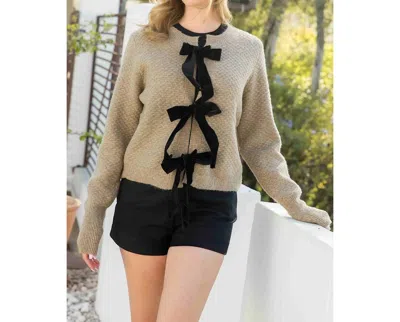 Thml Bow Detail Knit Cardigan In Brown