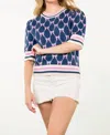 Thml Bow Print Short Sleeve Sweater In Soft Navy Multi In Multi