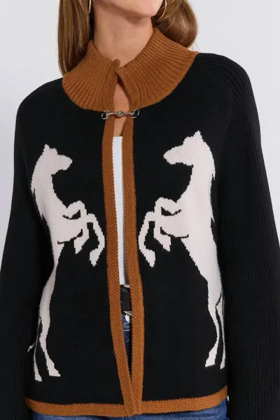 Thml Buckle Front Cardigan In Black Equestrian In Multi