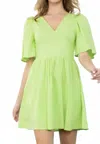 Thml Butterfly Sleeve V Neck Dress In Lime Green In Green
