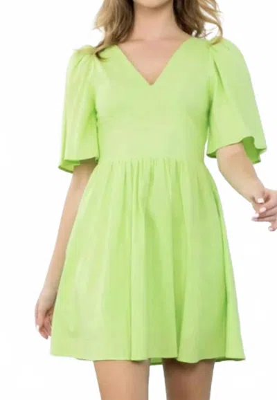 Thml Butterfly Sleeve V Neck Dress In Lime Green