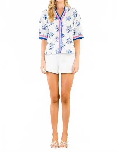 Thml Button Down Floral Print Top In Blue