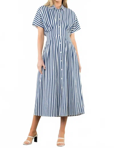 Thml Button Up Short Sleeve Striped Maxi Dress In Navy In Blue