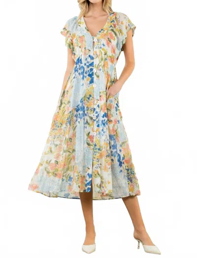 Thml Buttoned Botanica Dress In Blue In Multi
