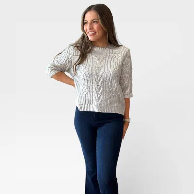 Thml Cable Knit Crew Sweater In Metallic Grey In White