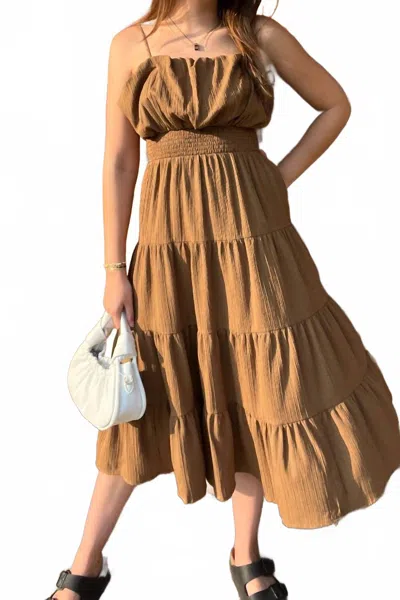 Thml Café Life Tiered Midi Dress In Brown