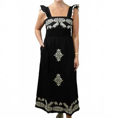 Thml Camilla Flutter Sleeve Embroidered Midi Dress In Black