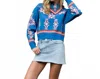 Thml Camille Scarf Neck Print Sweater In Blue In Blue
