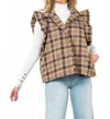 Thml Carlette Plaid Puffer Vest In Beige In Brown