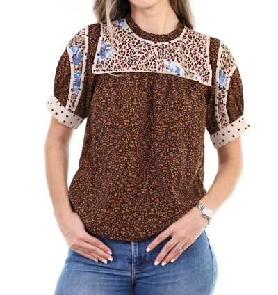 Thml Carly Mixed Print Short Sleeve Top In Multi In Brown