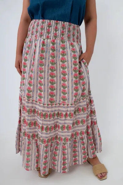 Thml Carnation Smocked Waist Midi Skirt In Cream Multi