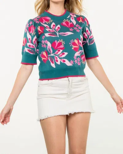 THML CHARLA FLORAL SWEATER IN SEA GREEN FLORAL