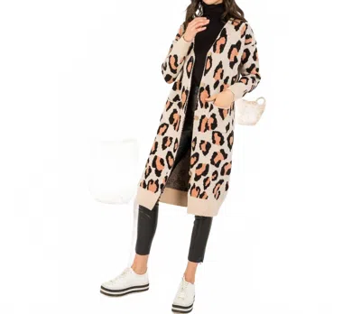 Thml Cheetah Knit Long Cardigan In Brown