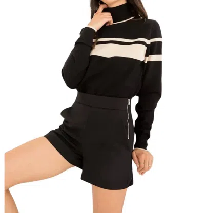 Thml Chelsea Striped Mock Neck Sweater In Black/ Ecru