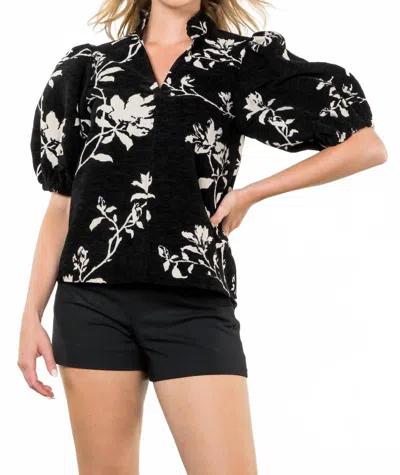 Thml Chenille Puff Sleeve Top In Black