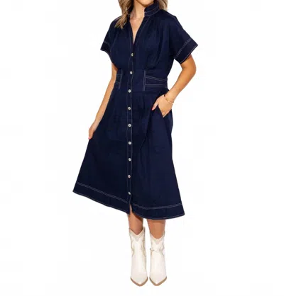 Thml Cinched Waist Button-down Midi Dress In Navy In Blue