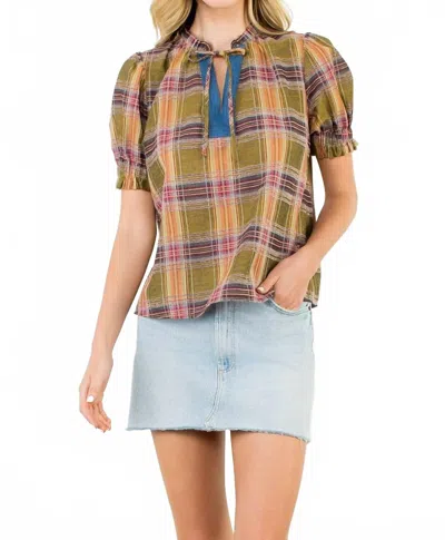 Thml Cinda Plaid Top In Olive In Multi