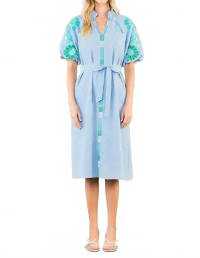 Thml Clara Embroidered Midi Dress In Blue