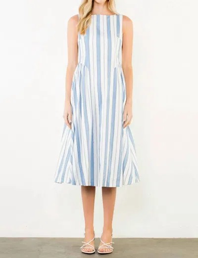 Thml Coastal Stripes Midi Dress In White And Carolina Blue In Multi