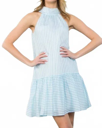 Thml Colette Drop Waist Dress In Light Blue & White