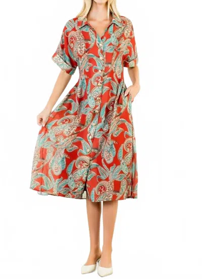 Thml Collared Midi Sheer Dress In Rust In Red
