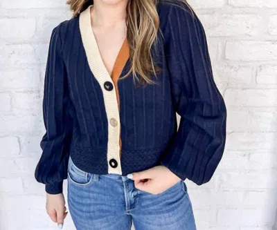Thml Color Block Cardigan In Navy/ Rust/ Cream In Multi