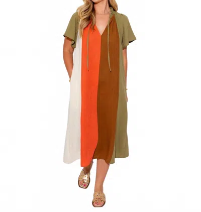 Thml Color Block Stripes With Tie Midi Dress In Multicolor